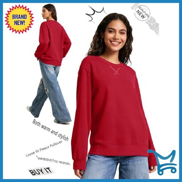 Women's Fleece Lined Sherpa Pullover Sweatshirt Loose Fit Thermal - Picture 5 of 8
